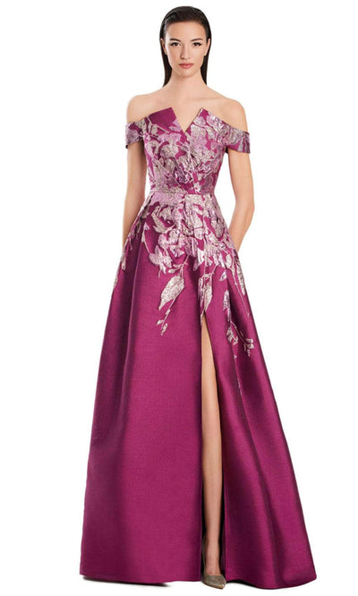 Alexander by Daymor 3097S25 - Off-Shoulder Floral Print Gown Mother of the Bride Dresses 4 / Violet/Multi