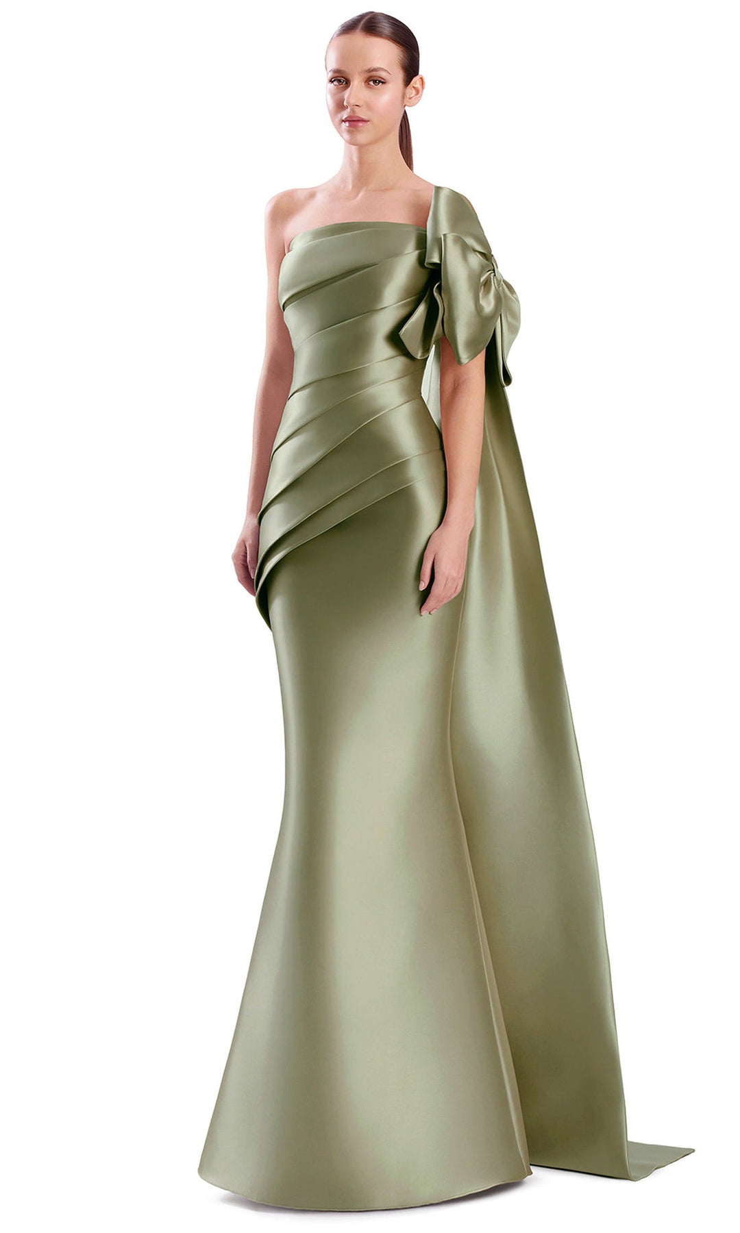 Alexander by Daymor 3312F26 - Straight Neck Diagonal Pleated Evening Gown