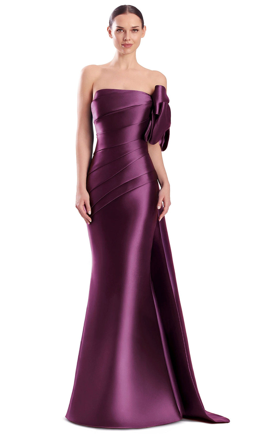 Alexander by Daymor 3312F26 - Straight Neck Diagonal Pleated Evening Gown