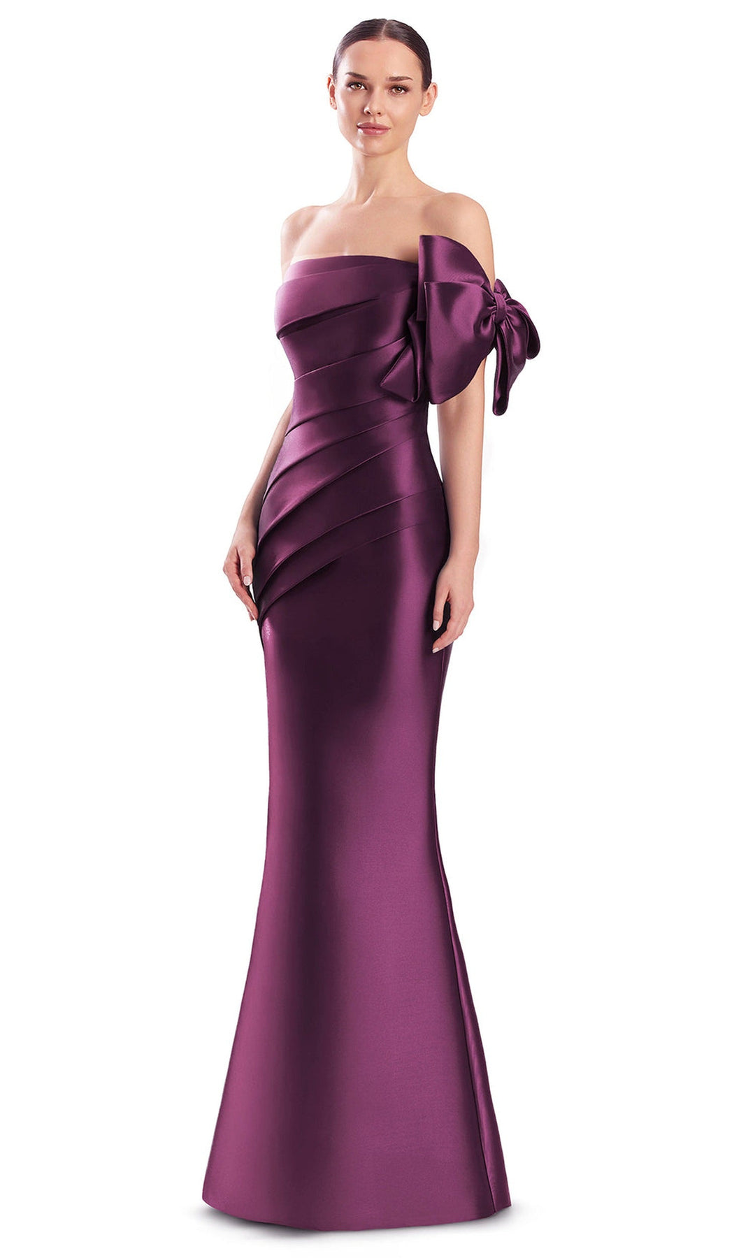 Alexander by Daymor 3312F26 - Straight Neck Diagonal Pleated Evening Gown