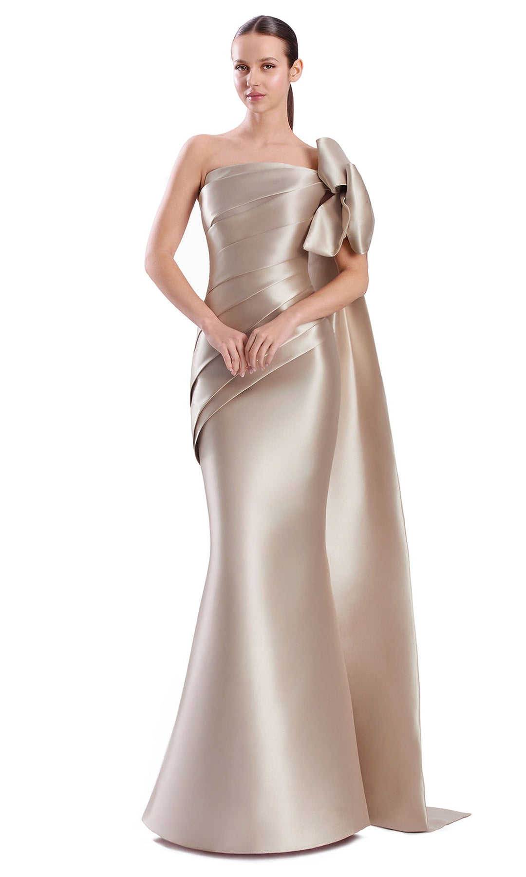 Alexander by Daymor 3312F26 - Straight Neck Diagonal Pleated Evening Gown