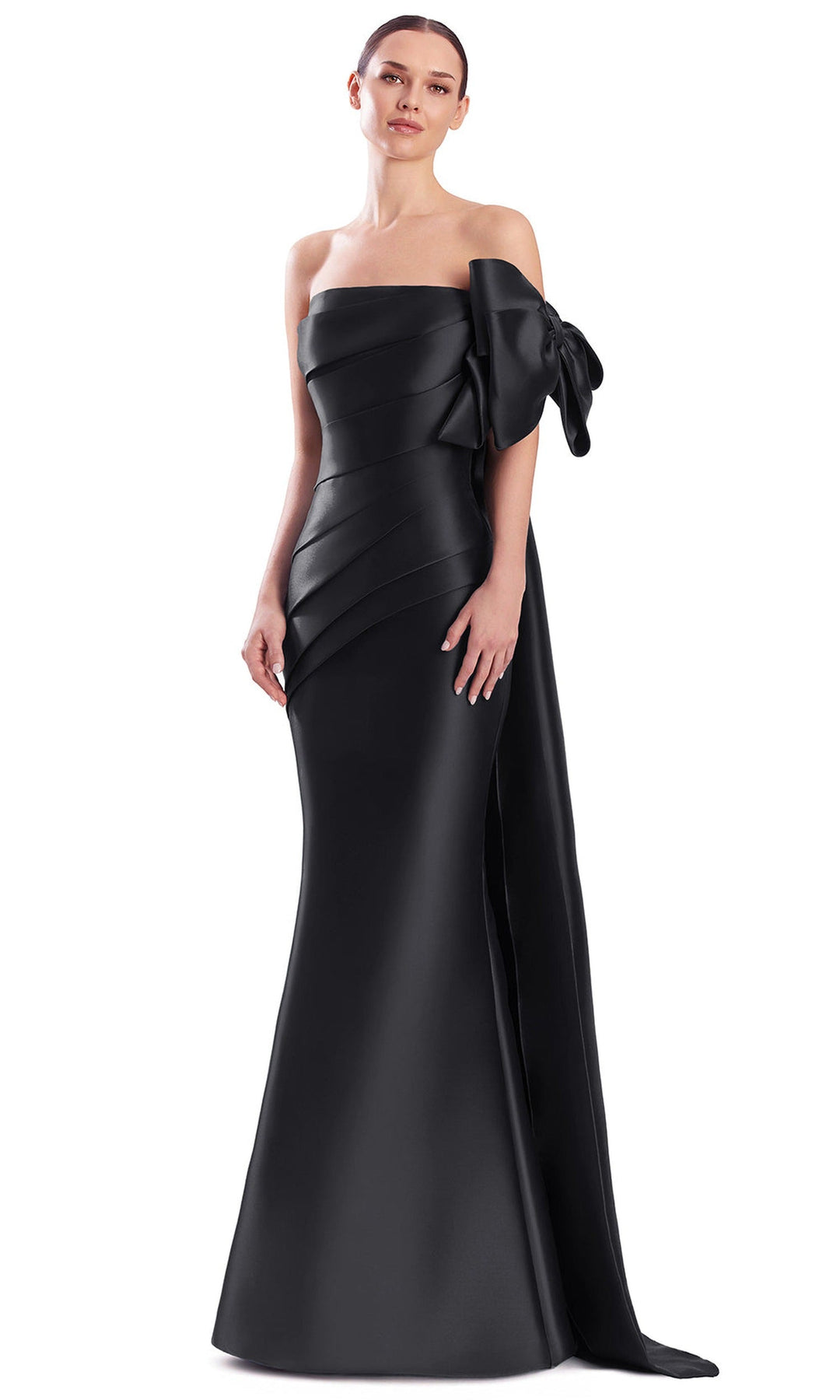Alexander by Daymor 3312F26 - Straight Neck Diagonal Pleated Evening Gown
