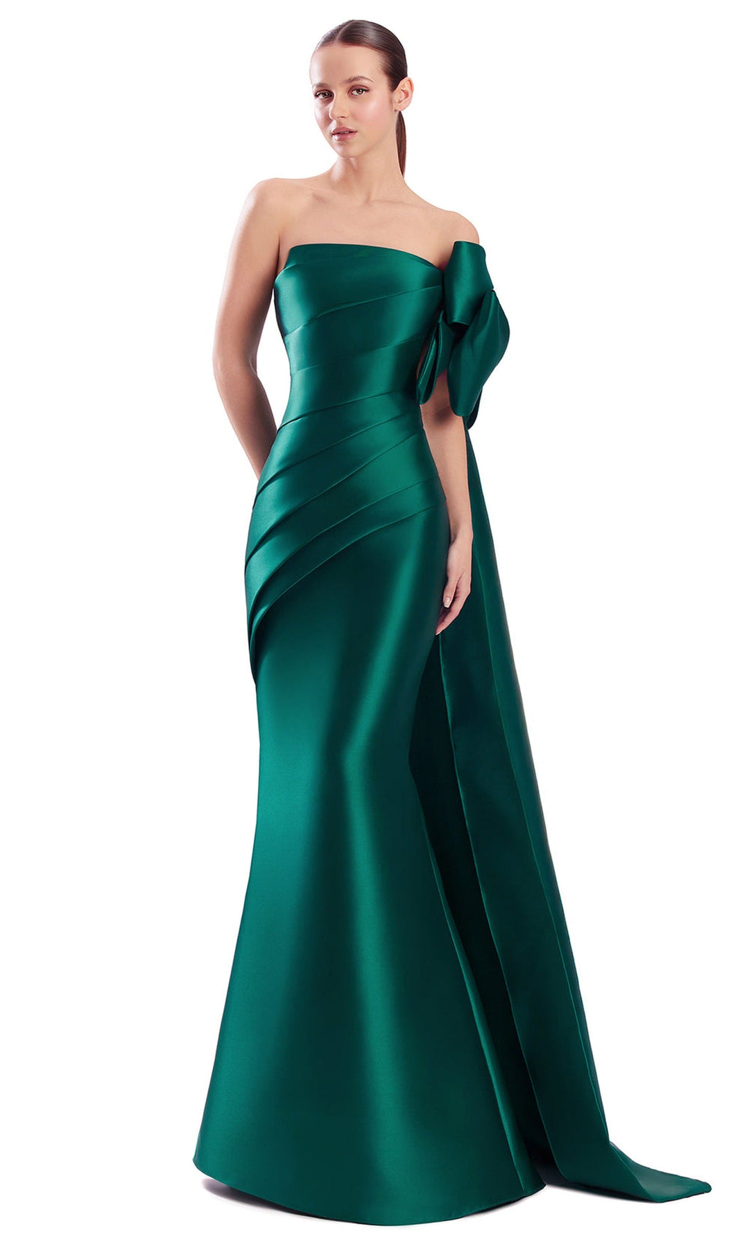 Alexander by Daymor 3312F26 - Straight Neck Diagonal Pleated Evening Gown