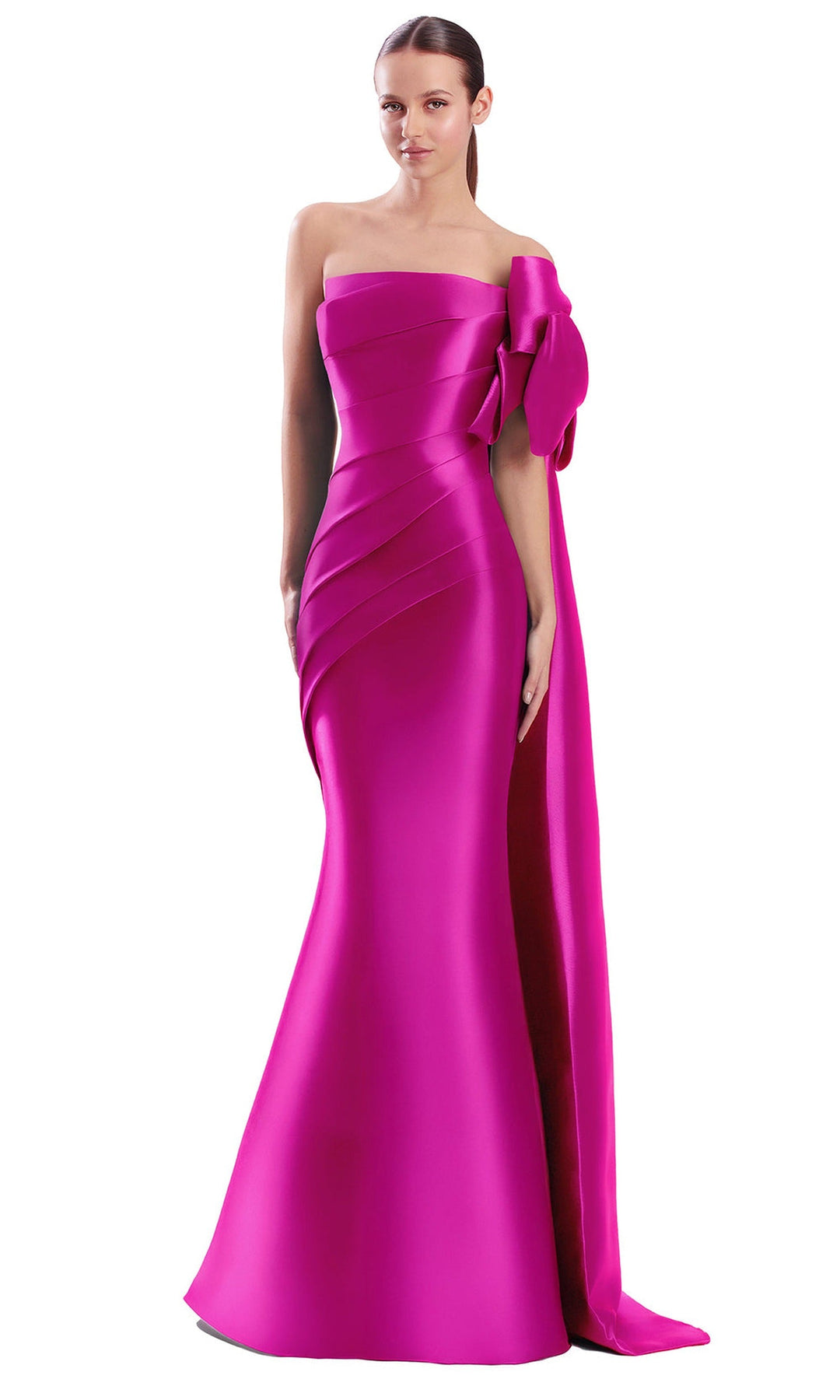 Alexander by Daymor 3312F26 - Straight Neck Diagonal Pleated Evening Gown