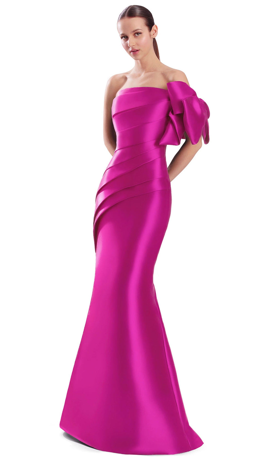 Alexander by Daymor 3312F26 - Straight Neck Diagonal Pleated Evening Gown