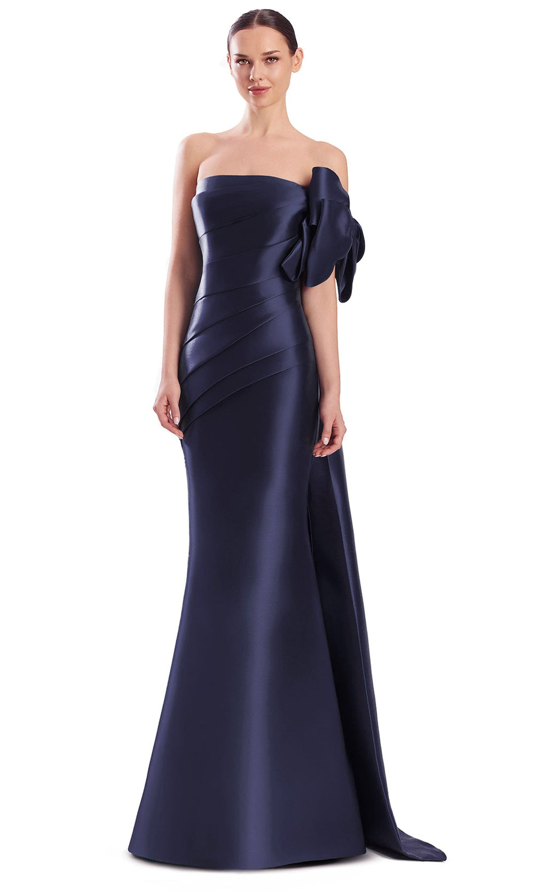 Alexander by Daymor 3312F26 - Straight Neck Diagonal Pleated Evening Gown