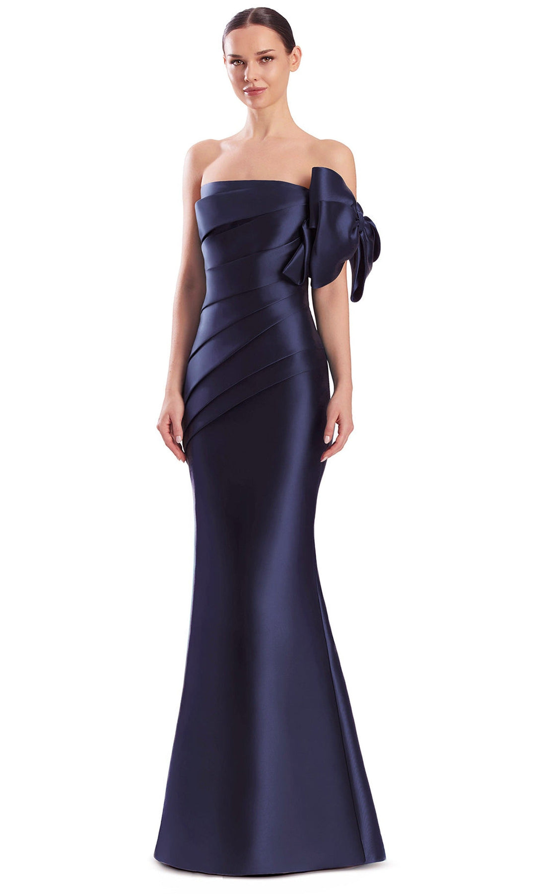 Alexander by Daymor 3312F26 - Straight Neck Diagonal Pleated Evening Gown