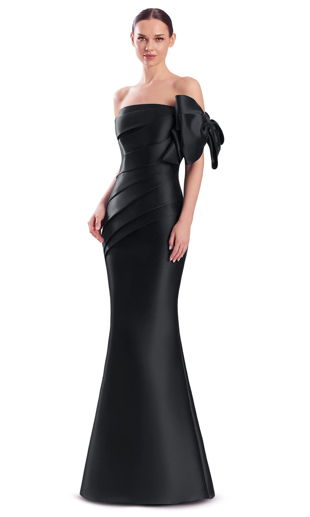 Alexander by Daymor 3312F26 - Straight Neck Diagonal Pleated Evening Gown