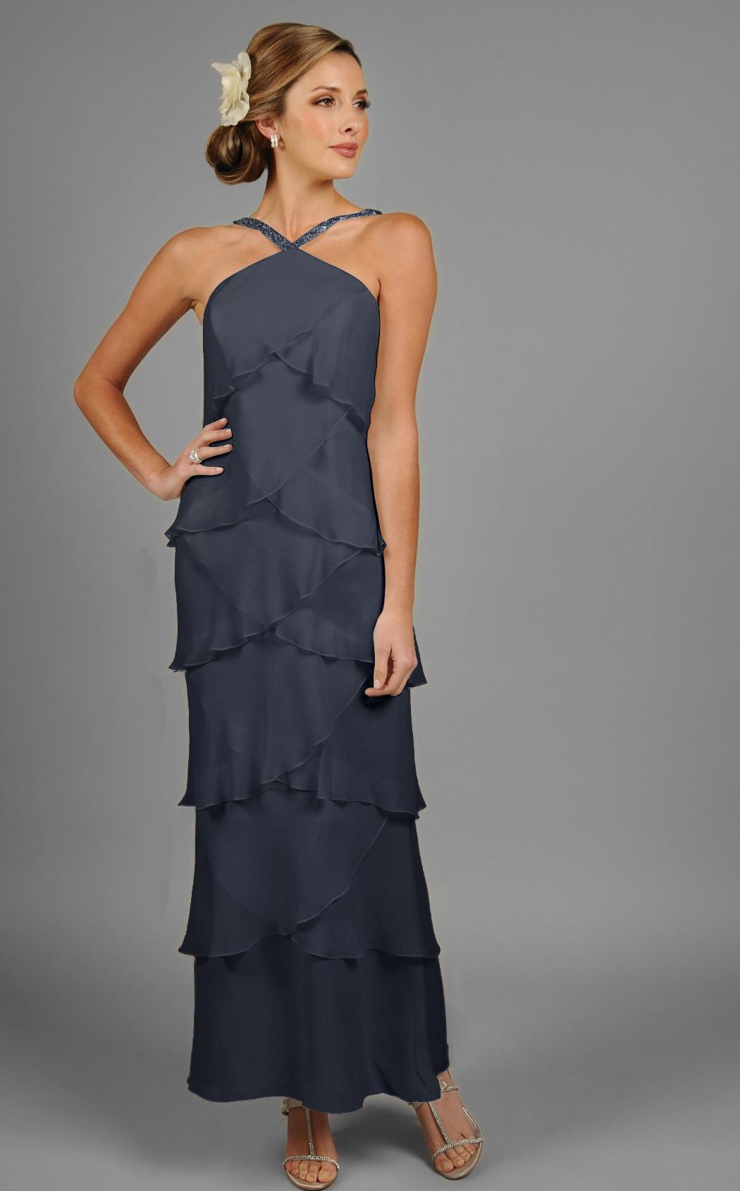 Alexander by Daymor - 3451 Beaded Halter Layered Sheath Evening Dress Mother of the Bride Dresses