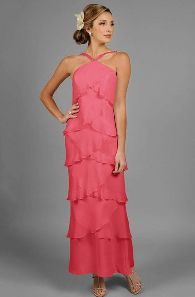 Alexander by Daymor - 3451 Beaded Halter Layered Sheath Evening Dress