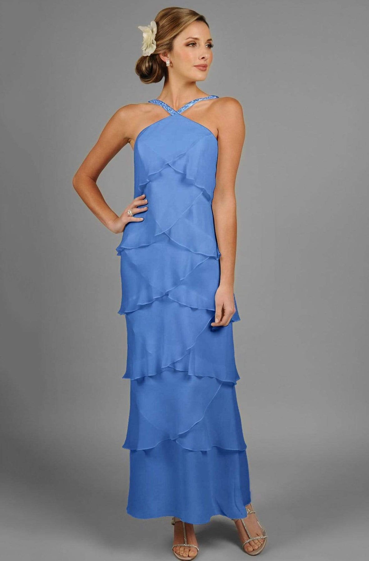 Alexander by Daymor - 3451 Beaded Halter Tiered Sheath Evening Dress Wedding Guest