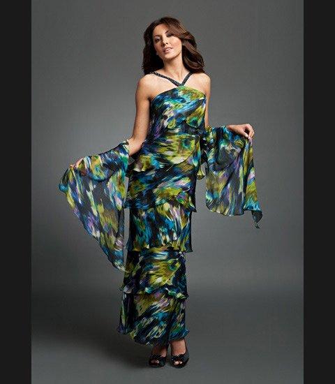 Alexander by Daymor - 3451 Ornate Strap Halter Layered Sheath Evening Dress Mother of the Bride Dresses 2 / Lagoon