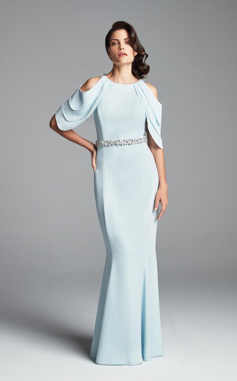 Alexander by Daymor 350 Cutaway Draped Cold Shoulder Long Sheath Gown CCSALE 6 / Soft Crystal
