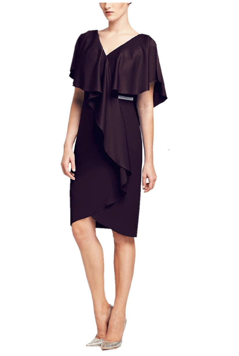 Alexander by Daymor - 609 Drape Short Sleeve Cocktail Dress Mother of the Bride Dresses 2 / Aubergine