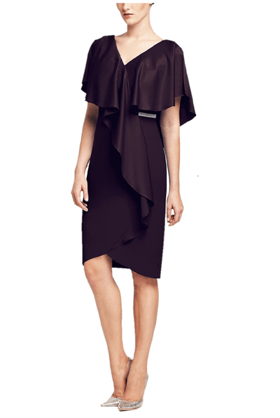 Alexander by Daymor - 609 Drape Short Sleeve Cocktail Dress Mother of the Bride Dresses 2 / Aubergine