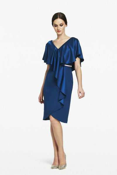 Alexander by Daymor - 609 Drape Short Sleeve Cocktail Dress Mother of the Bride Dresses 2 / Teal Blue