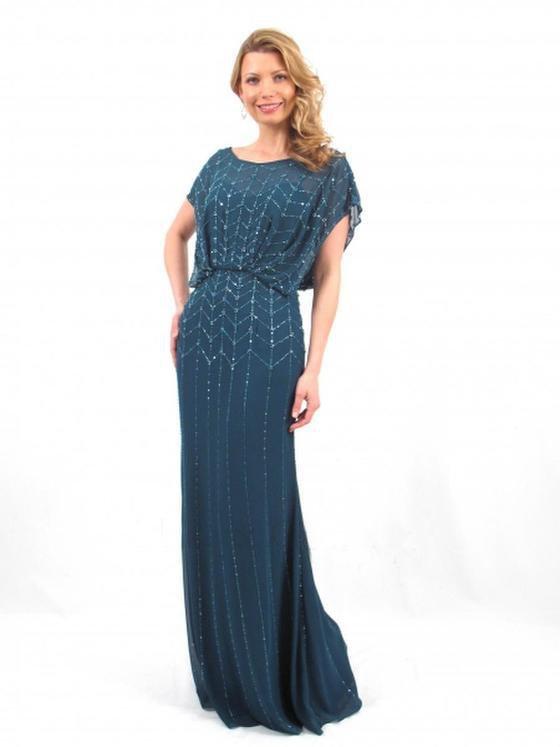 Alexander by Daymor - 665 Beaded Scoop Neck Blouson Long Dress Mother of the Bride Dresses 2 / Emerald