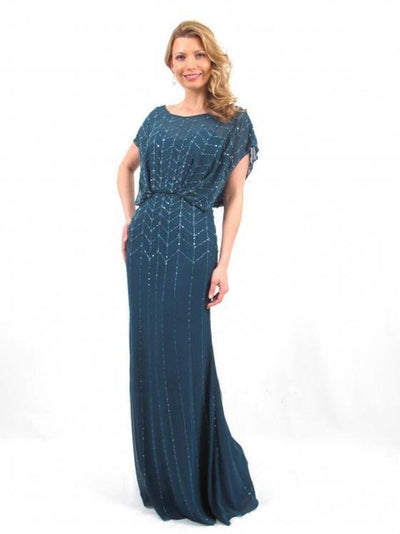 Alexander by Daymor - 665 Beaded Scoop Neck Blouson Long Dress Mother of the Bride Dresses 2 / Emerald