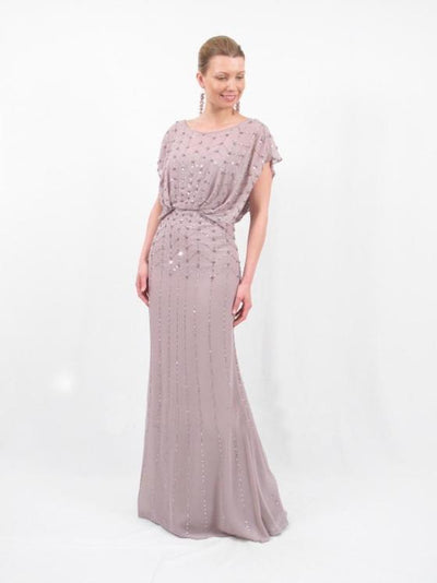 Alexander by Daymor - 665 Beaded Scoop Neck Blouson Long Dress Mother of the Bride Dresses 2 / Graphite