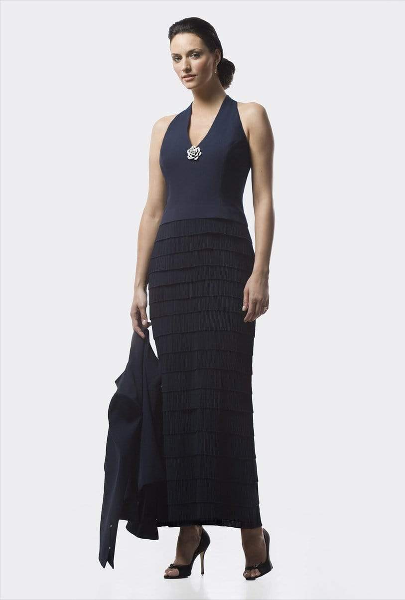 Alexander by Daymor 702053 Rosette Brooch Accent Halter Dress - 1 pc Midnite In Size 14 Available CCSALE 14 / Midnite