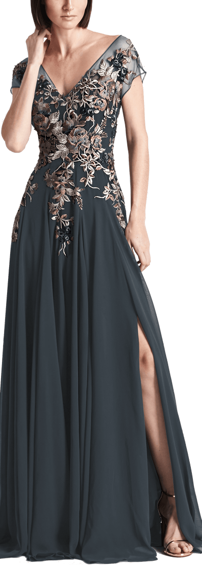 Alexander by Daymor - 758 Floral Embroidered Wide V-neck A-line Dress Mother of the Bride Dresses