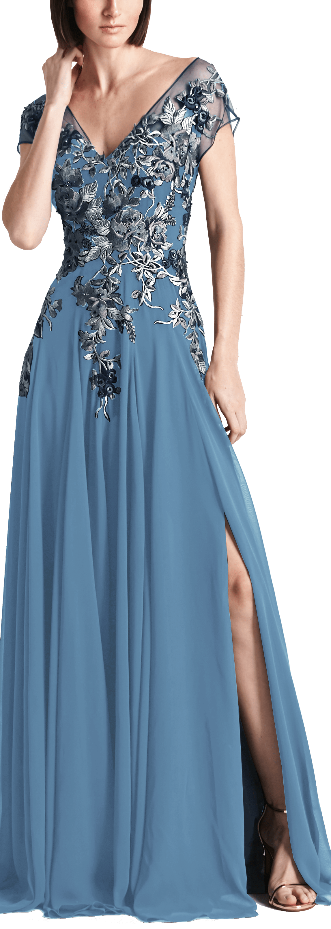 Alexander by Daymor - 758 Floral Embroidered Wide V-neck A-line Dress Mother of the Bride Dresses