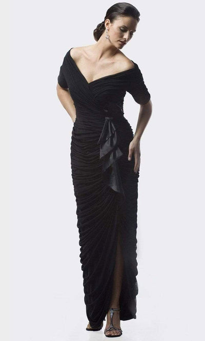 Alexander by Daymor - 8031 Shirred Off Shoulder Long Gown Mother of the Bride Dresses 2 / Black