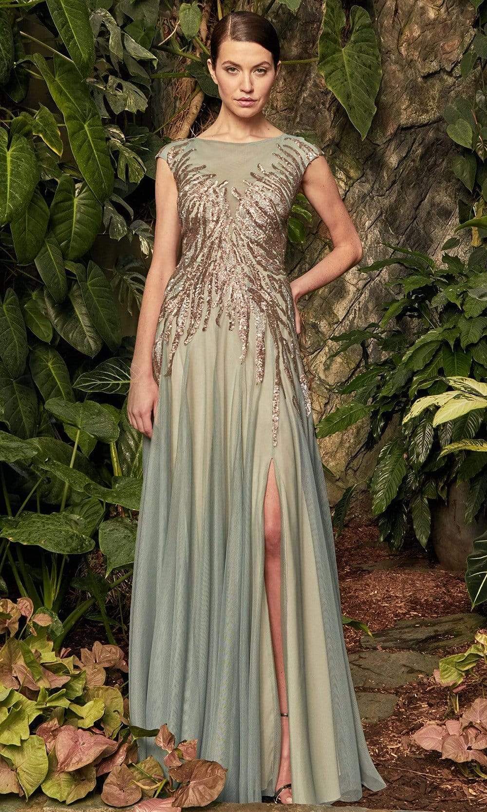 Alexander by Daymor - 957 Beaded Bateau A-Line Dress Mother of the Bride Dresses 2 / Iceberg