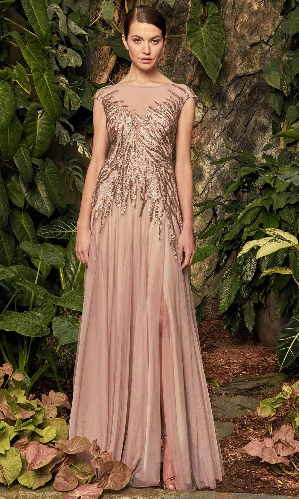 Alexander by Daymor - 957 Beaded Bateau A-Line Dress Mother of the Bride Dresses 2 / Quartz