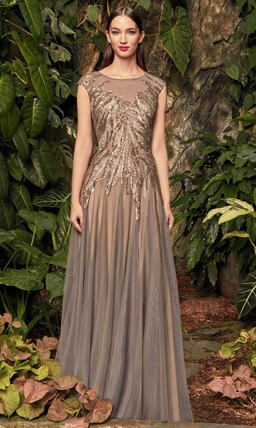 Alexander by Daymor - 957 Beaded Bateau A-Line Dress Mother of the Bride Dresses 2 / Smoke