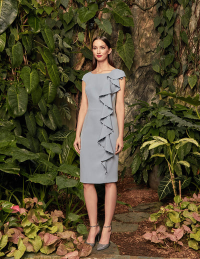 Alexander by Daymor - 958 Knee Length Cap Sleeve Beaded Cascade Dress Mother of the Bride Dresses 2 / Glacier Blue