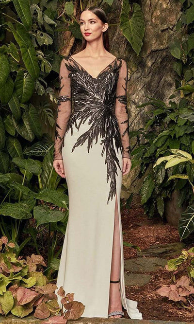 Alexander by Daymor - 960 Illusion Sleeves Sequin Lace Applique Sheath Gown Mother of the Bride Dresses 2 / Soft White/Black