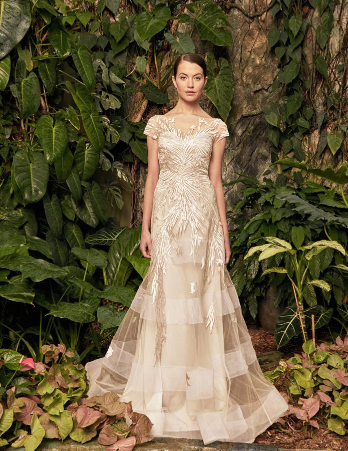 Alexander by Daymor - 961 Cap Sleeve Sequin-Ornate Embroidered Gown Mother of the Bride Dresses 0 / Champagne