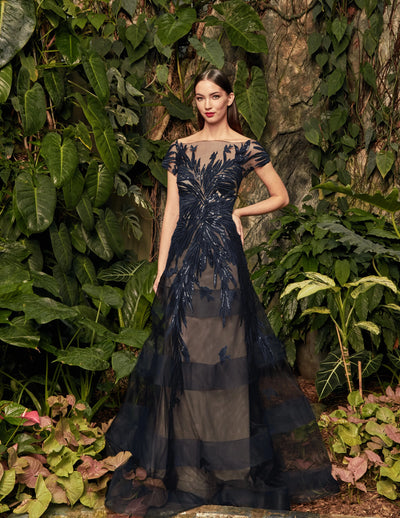 Alexander by Daymor - 961 Cap Sleeve Sequin-Ornate Embroidered Gown Mother of the Bride Dresses 0 / Midnite Nude