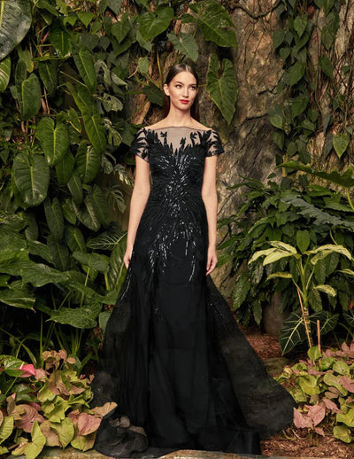 Alexander by Daymor - 961 Cap Sleeve Sequin-Ornate Embroidered Gown Mother of the Bride Dresses 2 / Black
