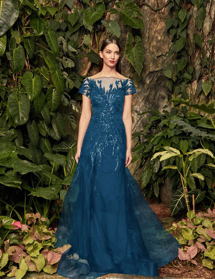 Alexander by Daymor - 961 Cap Sleeve Sequin-Ornate Embroidered Gown Mother of the Bride Dresses 2 / Teal