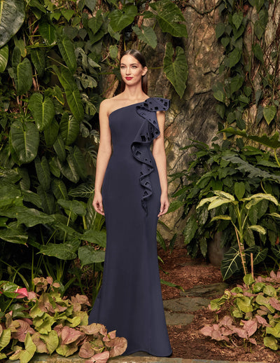Alexander by Daymor - 992 Ruffled Asymmetric Trumpet Dress Mother of the Bride Dresses 2 / Navy