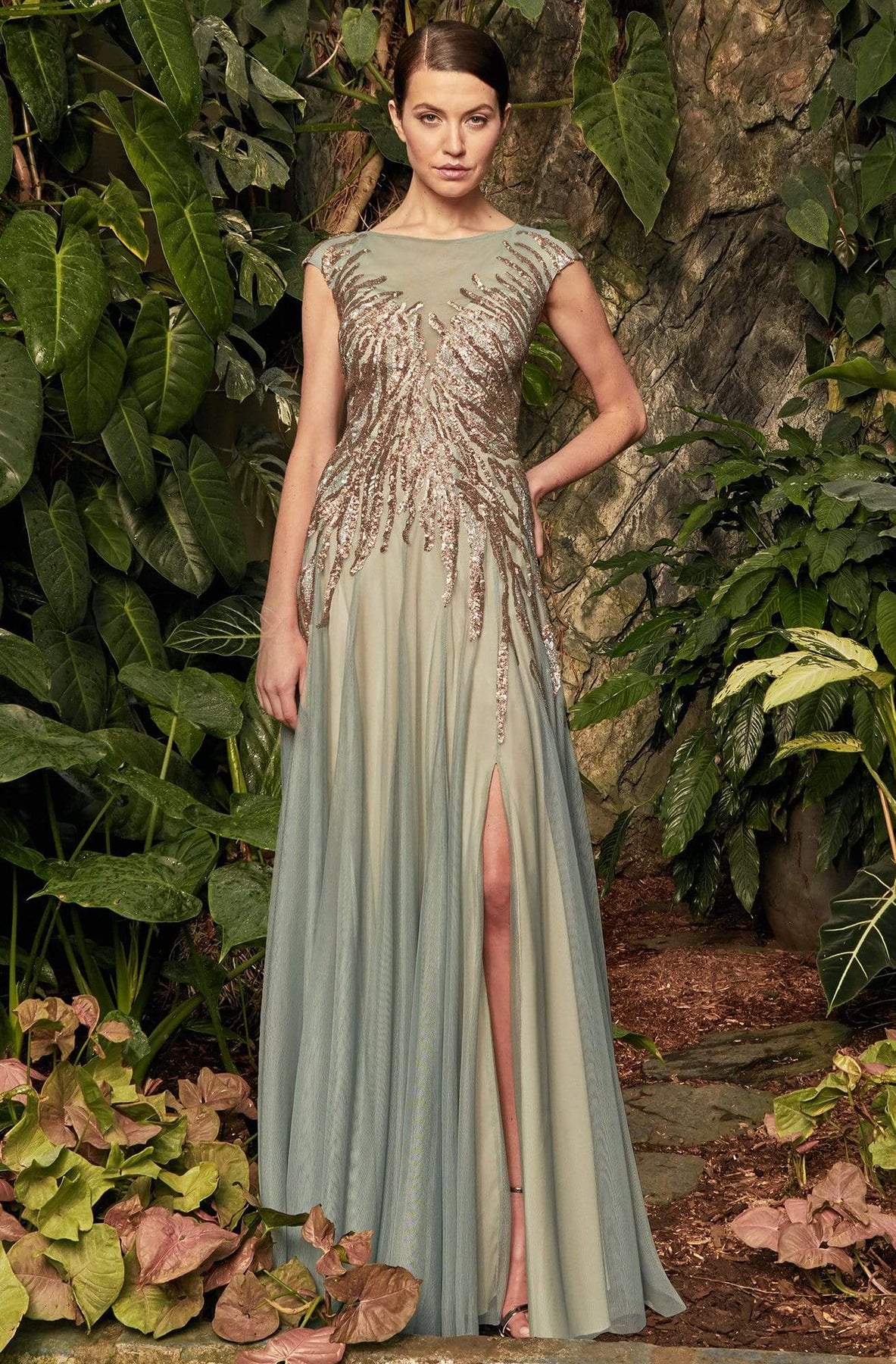 Alexander by Daymor Beaded Bateau A-Line Dress 957 - 1 pc Iceberg in Size 20 and 1 pc Smoke in Size 20 Available CCSALE 20 / Iceberg