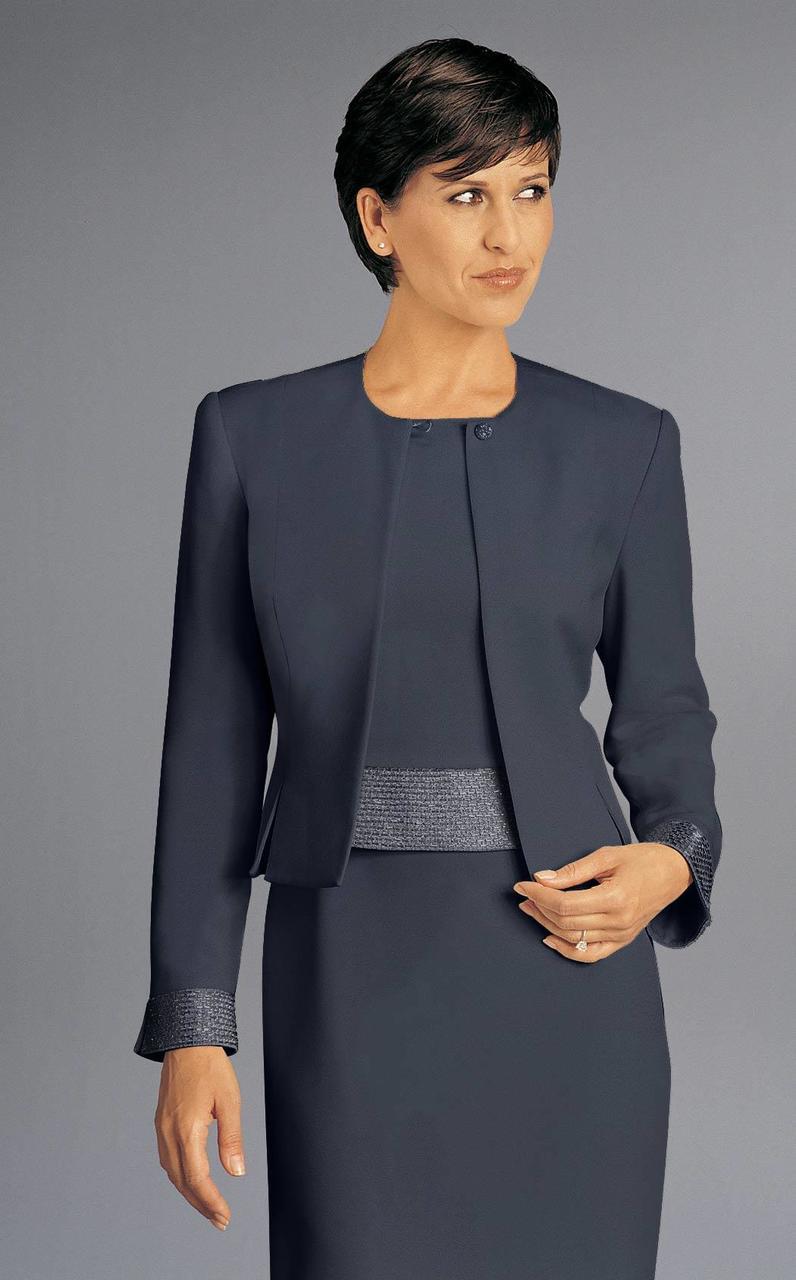 Alexander by Daymor - Jewel Dress with Ornate Cuffed Jacket 702109 Mother of the Bride Dresses 2 / Graphite