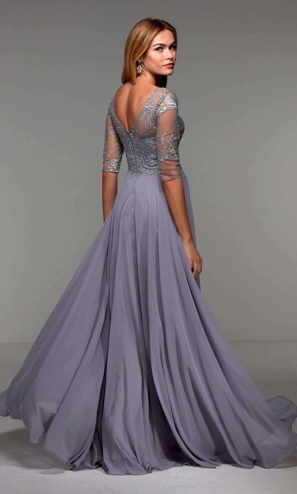 Alyce Paris - 27475 Embroidered V-neck Long Dress - 1 pc Grey in Size 16 Available CCSALE 16 / Grey