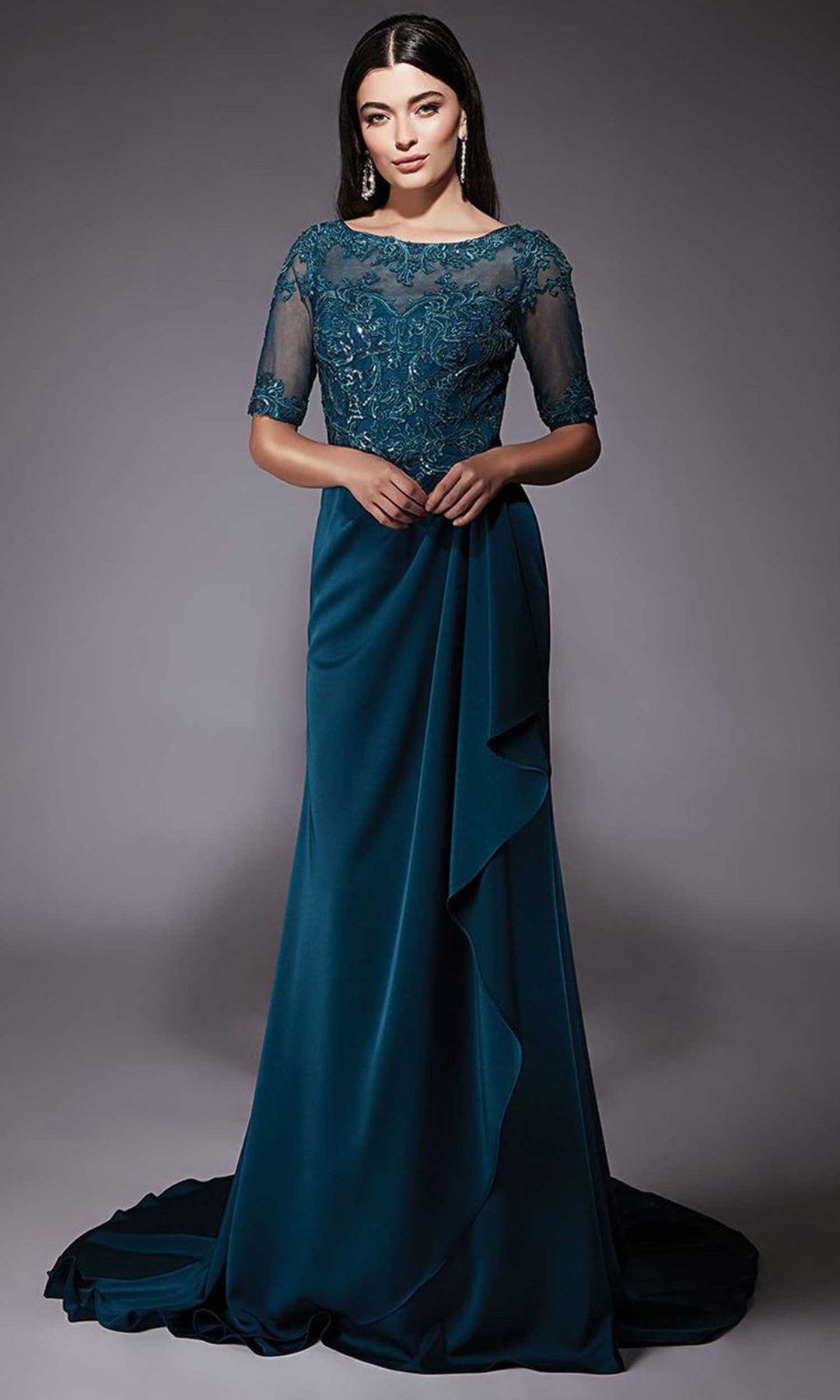 Alyce Paris 27477 - Short Sleeve Draped Formal Gown