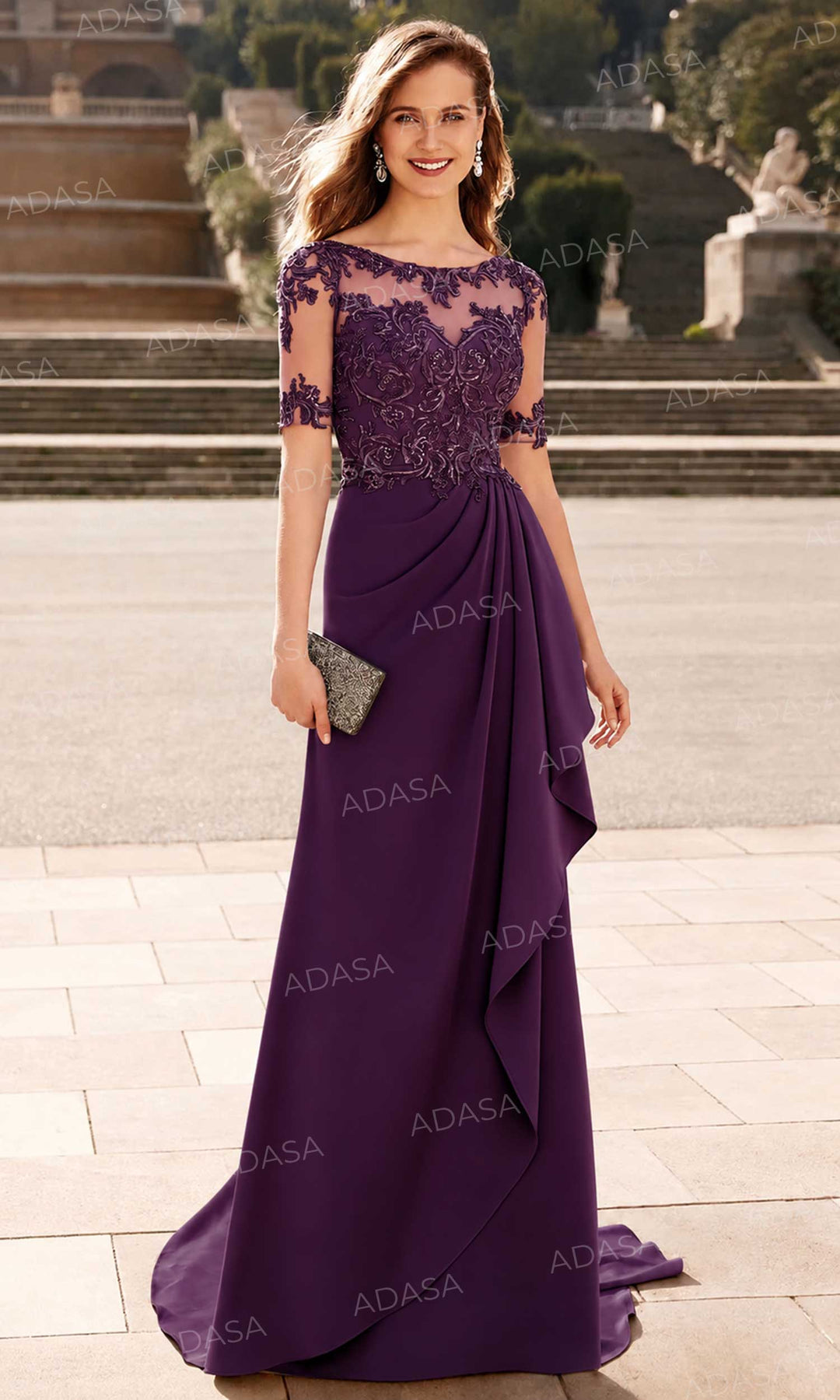 Alyce Paris 27477 - Short Sleeve Draped Formal Gown