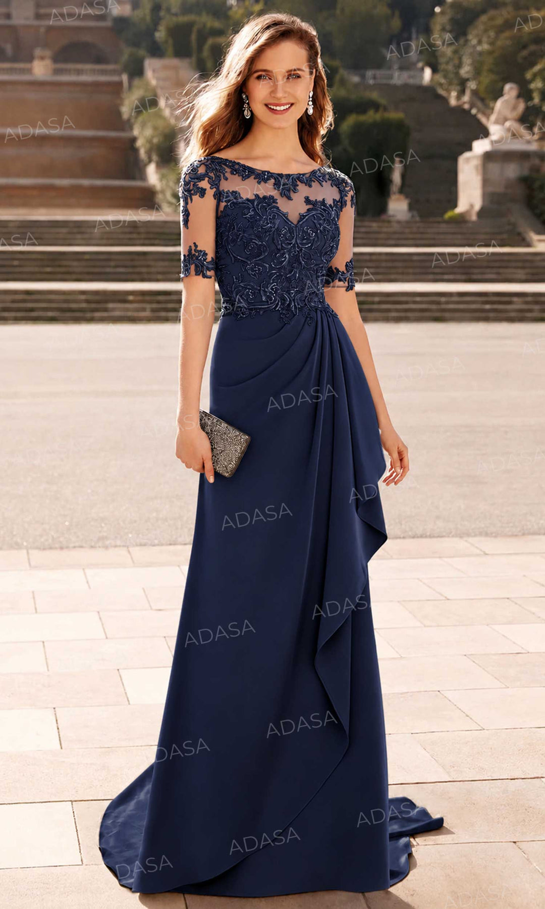 Alyce Paris 27477 - Short Sleeve Draped Formal Gown