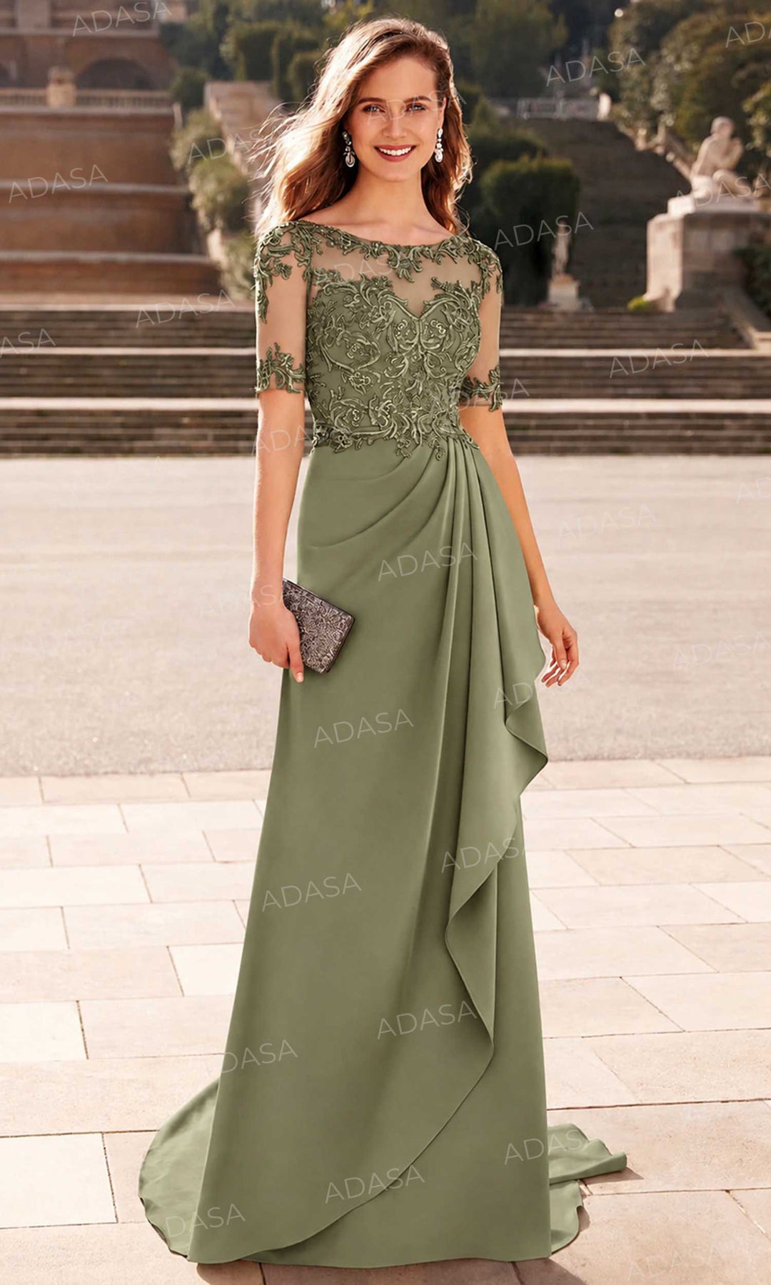 Alyce Paris 27477 - Short Sleeve Draped Formal Gown