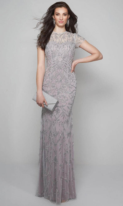 Alyce Paris 27607 - Short Sleeve Beaded Long Dress Special Occasion Dress 000 / Silver/Lilac