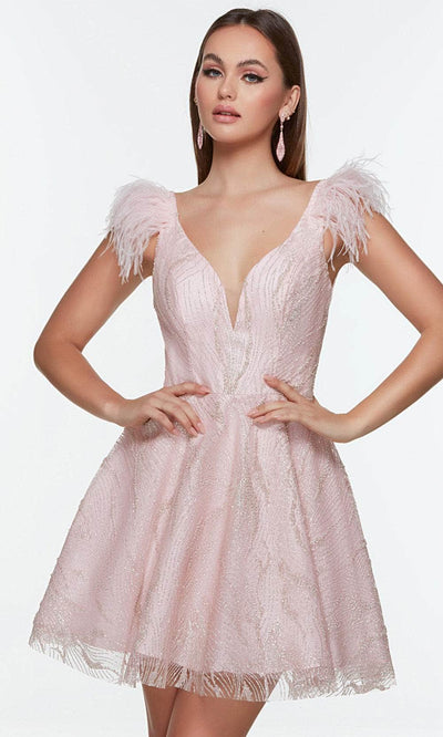 Alyce Paris 3100 - Cap Sleeve Glitter Cocktail Dress Special Occasion Dress 000 / Rosewater