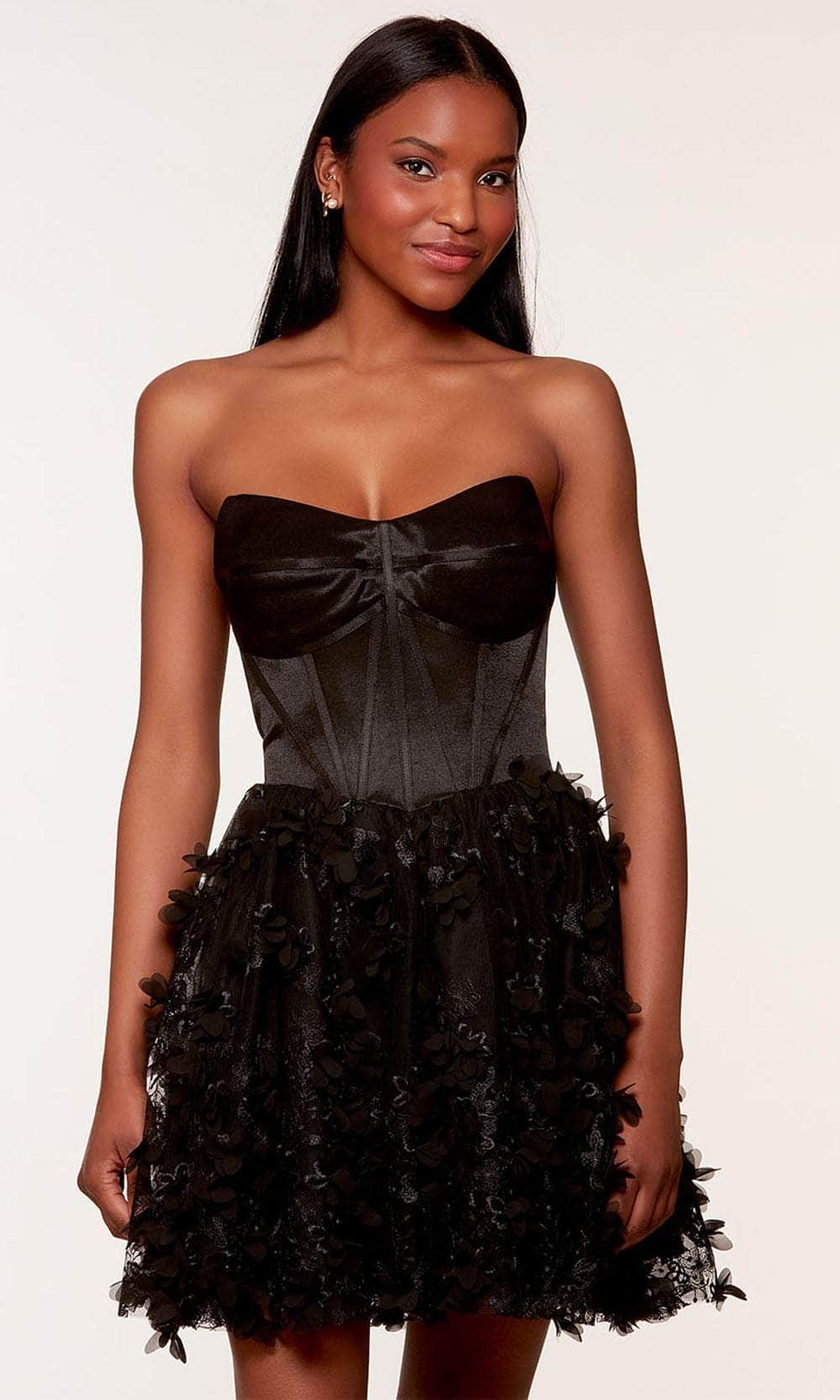 Alyce Paris 3173 - Floral Embellished A-line Cocktail Dress Homecoming Dresses 000 / Black