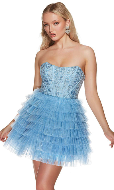 Alyce Paris 3767 - Strapless Beaded Lace Cocktail Dress Homecoming Dresses 000 / GlacierBlue