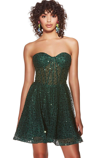 Alyce Paris 3776 - Sequin  Sweetheart Neck Cocktail Dress Cocktail Dresses 000 / Pine