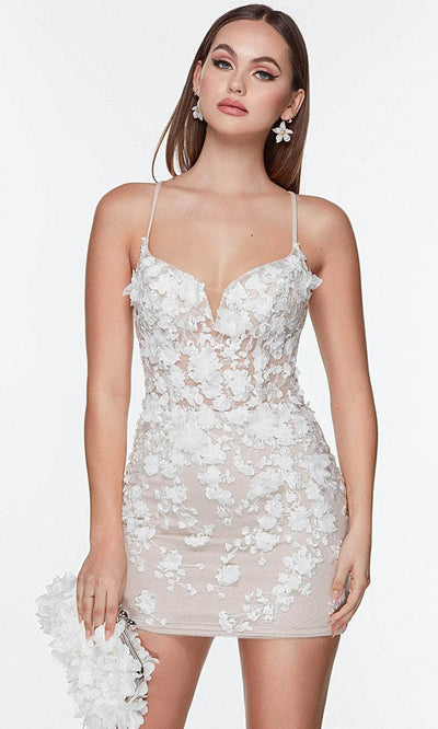 Alyce Paris 4505 - Sleeveless V-neck Short Dress Cocktail Dresses 000 / Diamond White/Latte